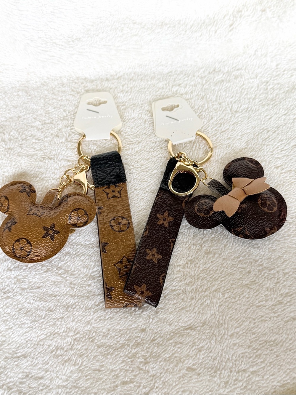 Set of 2 Brown Monogram Mouse Charm Keychain with Bow generic